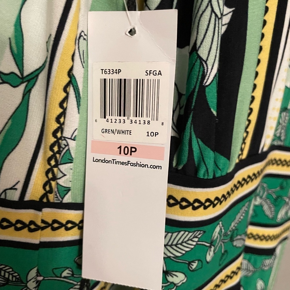 Green and white striped midi dress with floral details with tie waisted - Picture 4 of 6